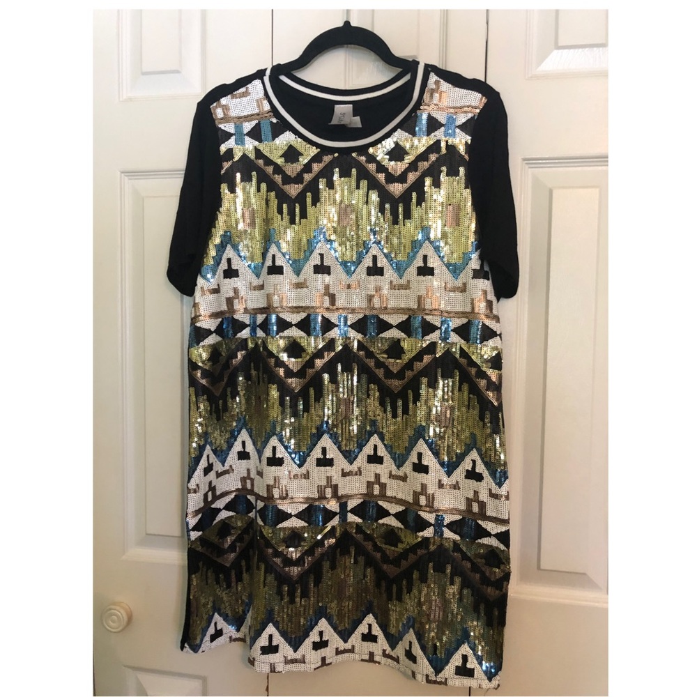 Aztec Print Sequin Dress